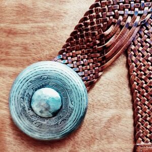 Chico's Masirah Woven Slouch Belt with Silver Medallion Concho M/L